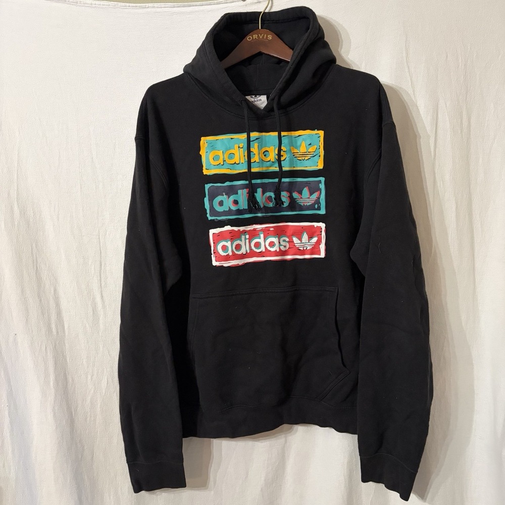 Adidas Tri Linear Sweatshirt Black Pullover Hoodie HT7333 Mens Size XL